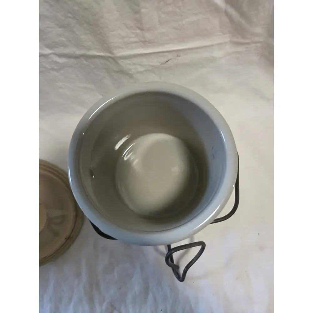 Vintage Butter Cheese Crock with Locking Wire Bail Lid Glaze Jar 4